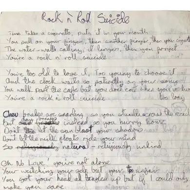 The Value of David Bowie’s Handwritten Lyric Sheets are Estimated at Over $126,000 | News | LIVING LIFE FEARLESS